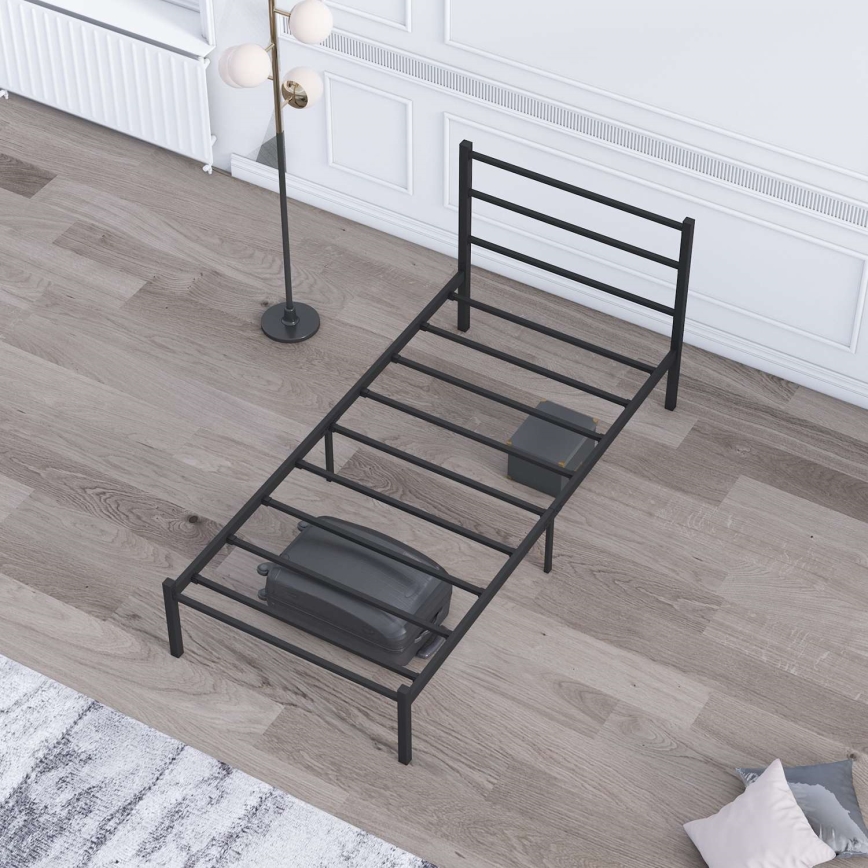 FERON Metal Single Bed 90x200 cm, Black — 120 kg Load Capacity