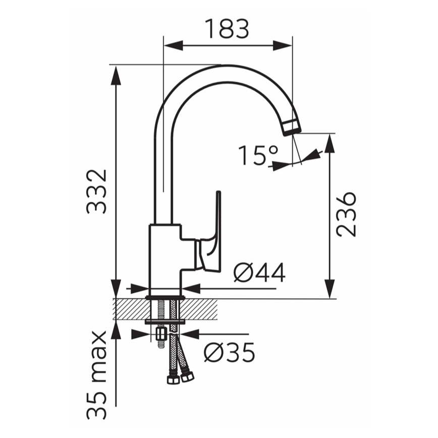 FERRO - ALGEO SQUARE kitchen sink faucet in polished chrome