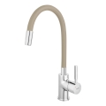 FERRO - Sink tap with flexible arm shiny chrome/beige