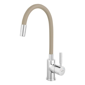 FERRO - Sink tap with flexible arm shiny chrome/beige