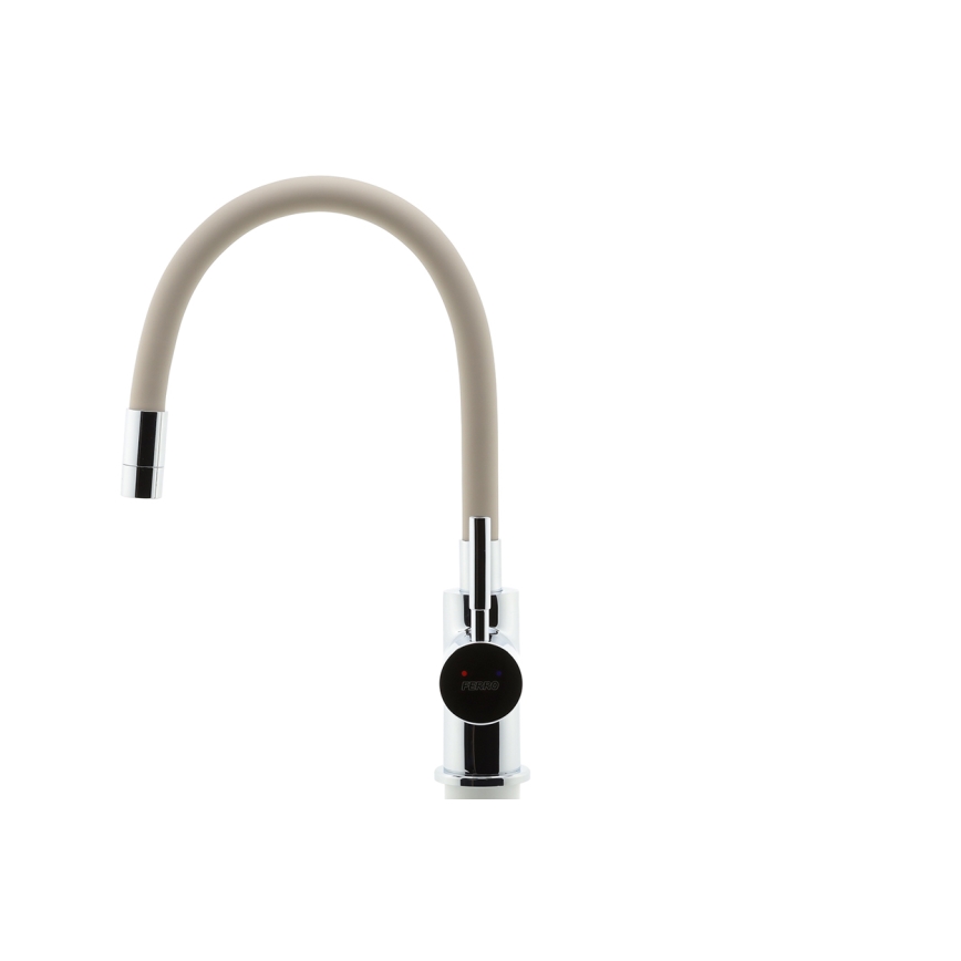 FERRO - Sink tap with flexible arm shiny chrome/beige