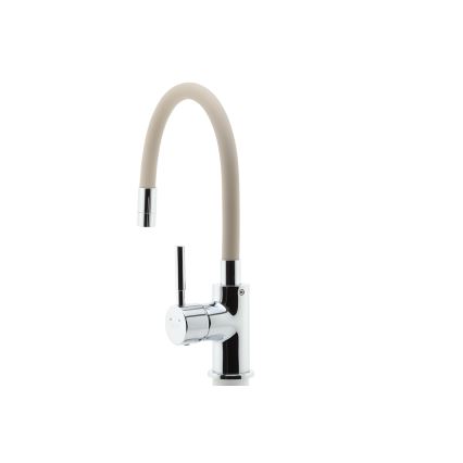 FERRO - Sink tap with flexible arm shiny chrome/beige