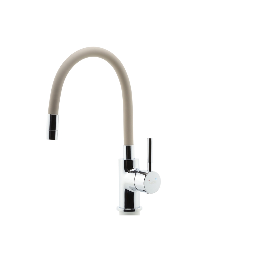 FERRO - Sink tap with flexible arm shiny chrome/beige