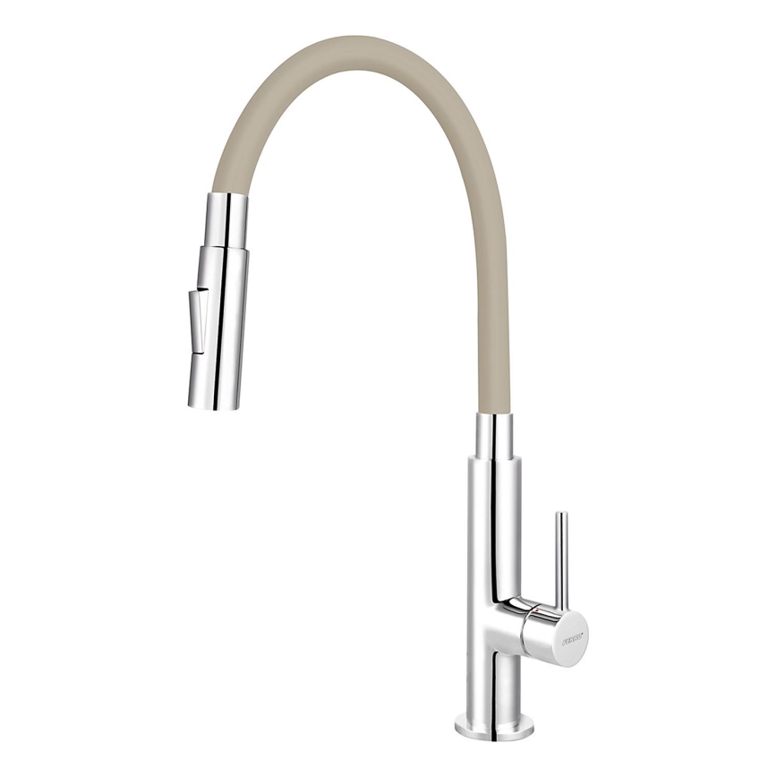 FERRO - Sink tap with flexible arm shiny chrome/beige