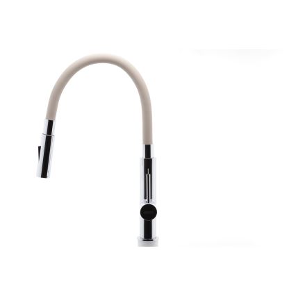 FERRO - Sink tap with flexible arm shiny chrome/beige