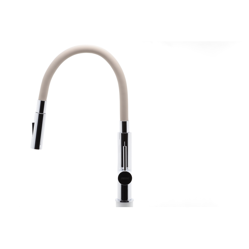 FERRO - Sink tap with flexible arm shiny chrome/beige