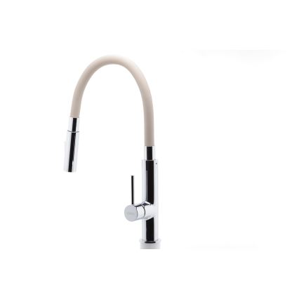 FERRO - Sink tap with flexible arm shiny chrome/beige