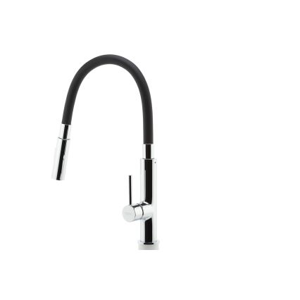 FERRO - Sink tap with flexible arm shiny chrome/black