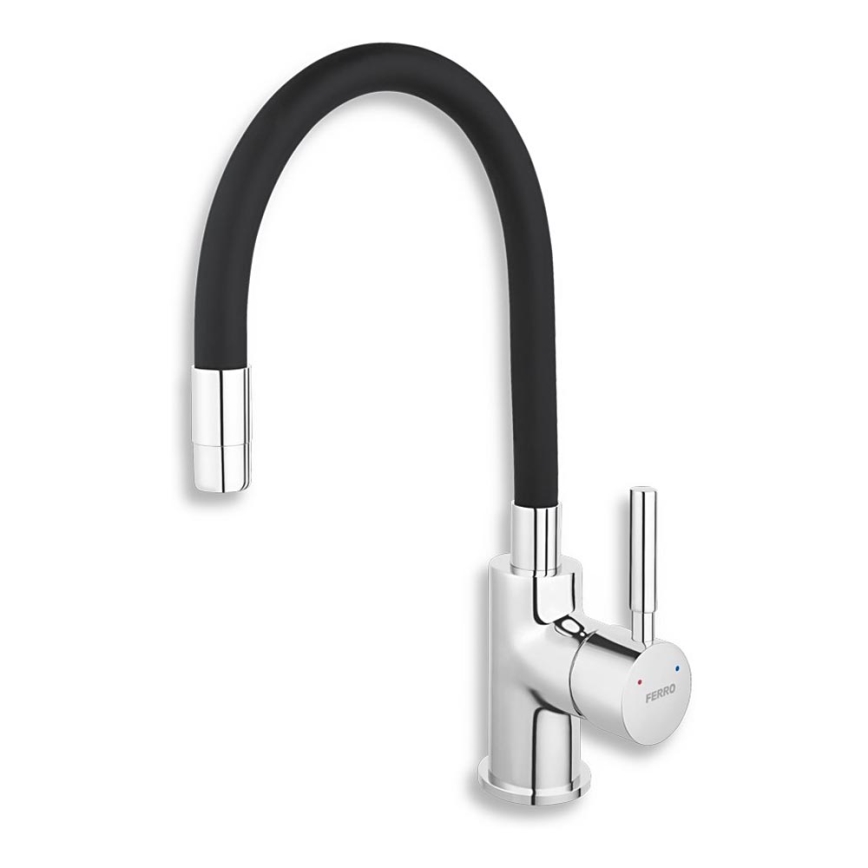 FERRO - Sink tap with flexible arm shiny chrome/matte black