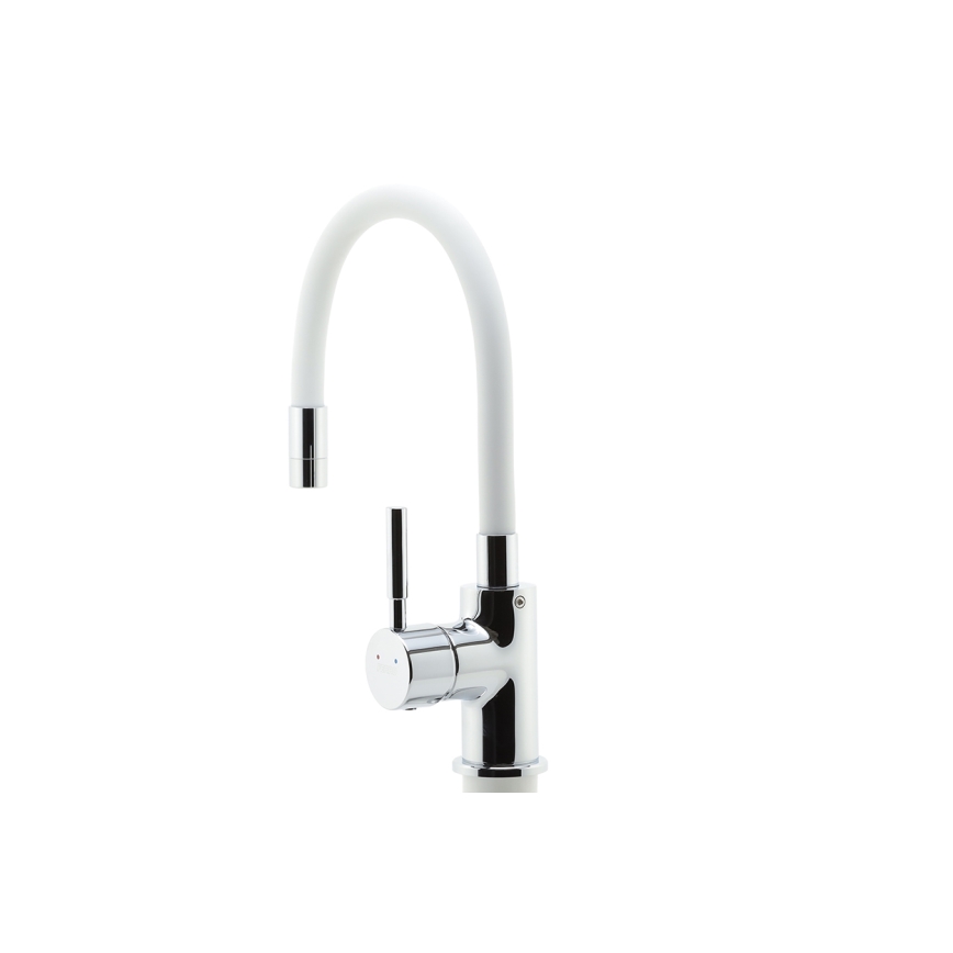 FERRO - Sink tap with flexible arm shiny chrome/white