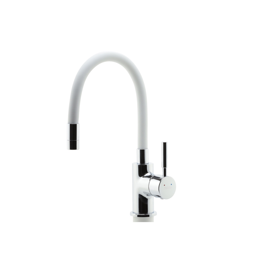 FERRO - Sink tap with flexible arm shiny chrome/white