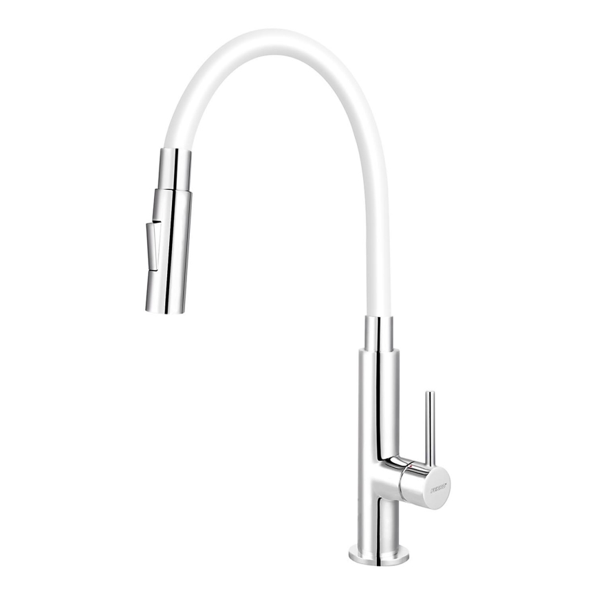 FERRO - Sink tap with flexible arm shiny chrome/white