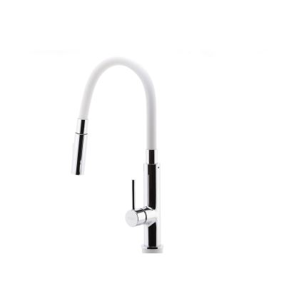 FERRO - Sink tap with flexible arm shiny chrome/white