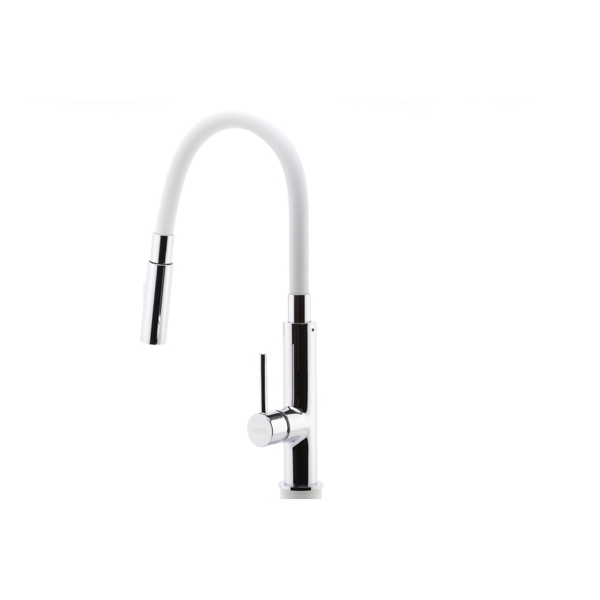 FERRO - Sink tap with flexible arm shiny chrome/white