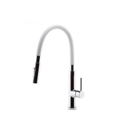 FERRO - Sink tap with flexible arm shiny chrome/white