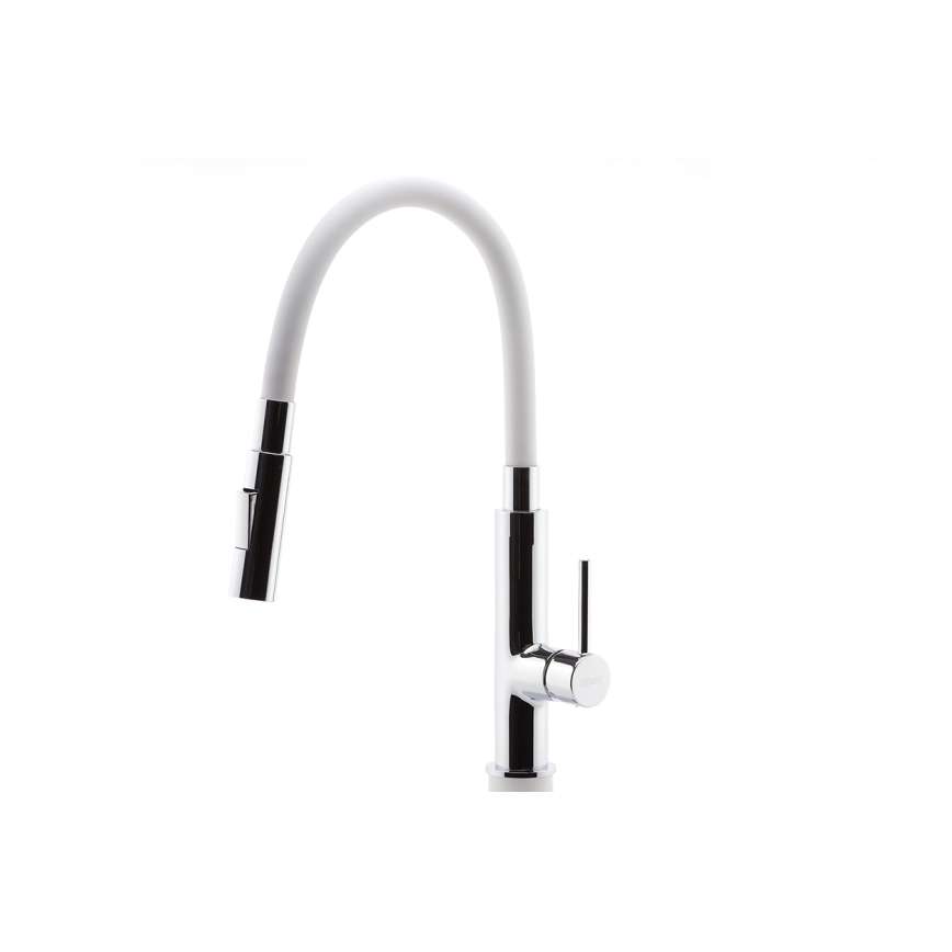 FERRO - Sink tap with flexible arm shiny chrome/white
