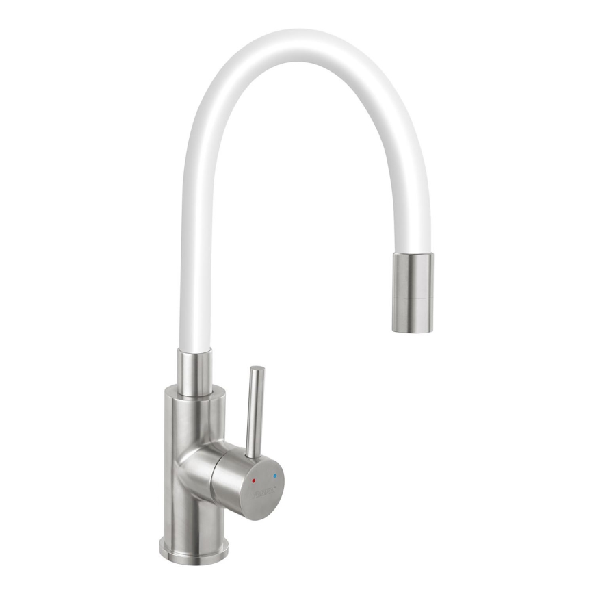 FERRO - Sink tap with flexible arm stainless steel/white