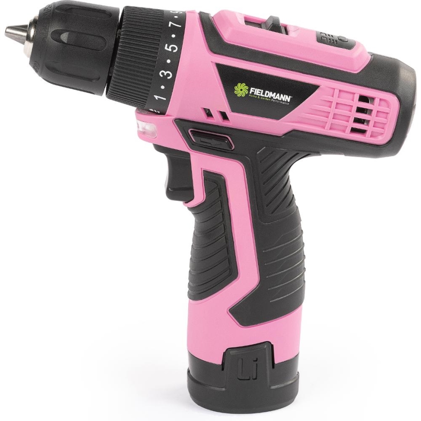 Fieldmann - Cordless Drill 12V, 1500 mAh, Pink/Black