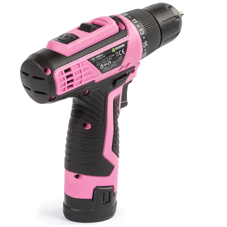 Fieldmann - Cordless Drill 12V, 1500 mAh, Pink/Black