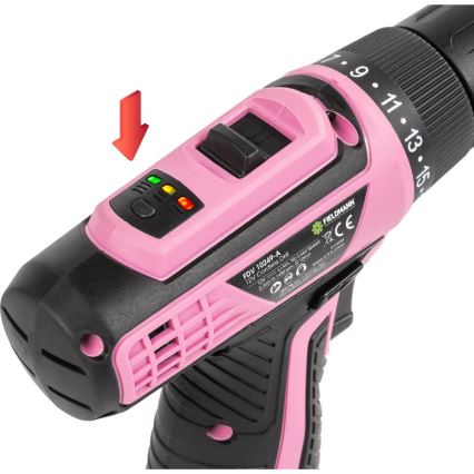 Fieldmann - Cordless Drill 12V, 1500 mAh, Pink/Black