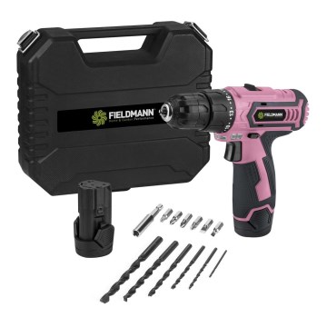 Fieldmann - Cordless drill with accessories 12V 1300 mAh pink/black