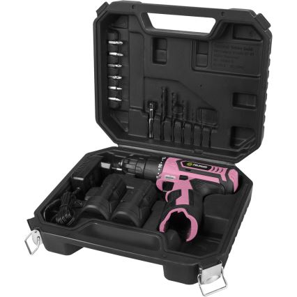 Fieldmann - Cordless drill with accessories 12V 1300 mAh pink/black