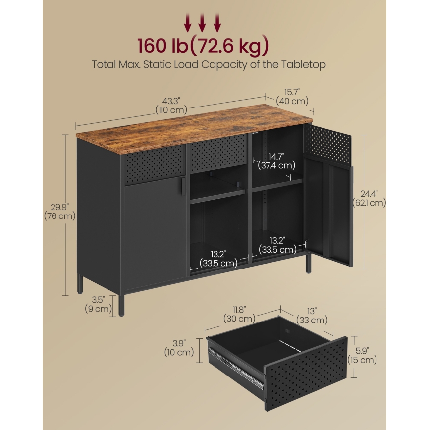 FIRA Chest of Drawers 110 x 40 cm Black/Brown