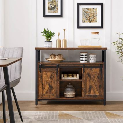 FIRA Sliding-Door Cabinet 100x80x33 cm Brown/Black