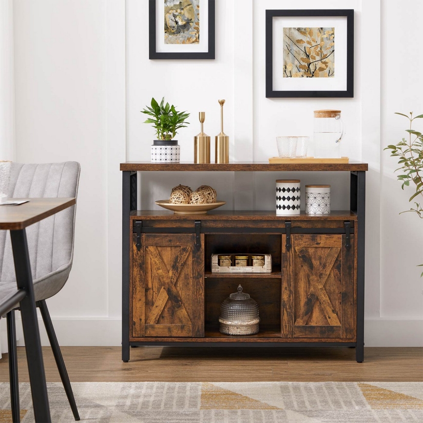 FIRA Sliding-Door Cabinet 100x80x33 cm Brown/Black