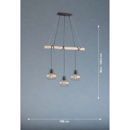 Fischer & Honsel 60798 - Chandelier on a string STRAW 3xE27/40W/230V