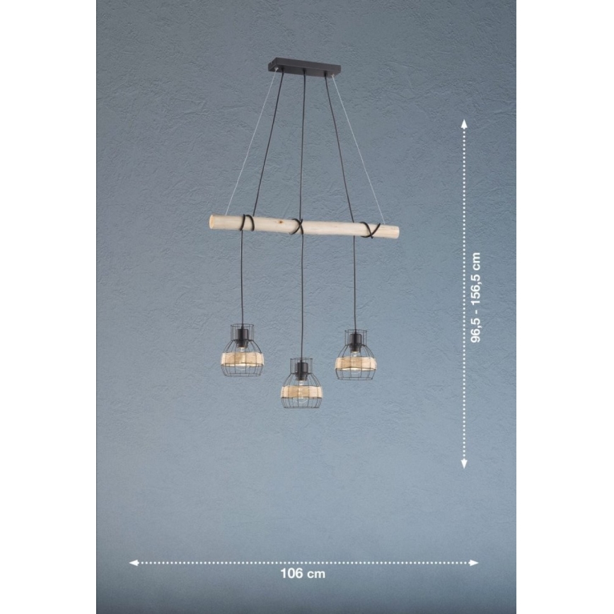 Fischer & Honsel 60798 - Chandelier on a string STRAW 3xE27/40W/230V