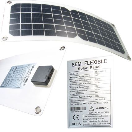 Flexible photovoltaic solar panel with USB, 20W/12V