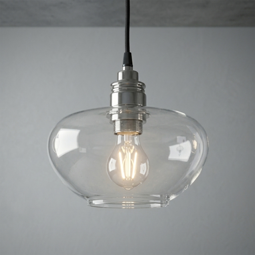 FLO cable-hung pendant 1xE27/15W/230V polished chrome/clear