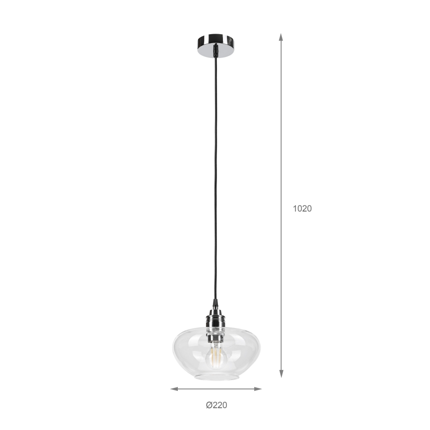 FLO cable-hung pendant 1xE27/15W/230V polished chrome/clear