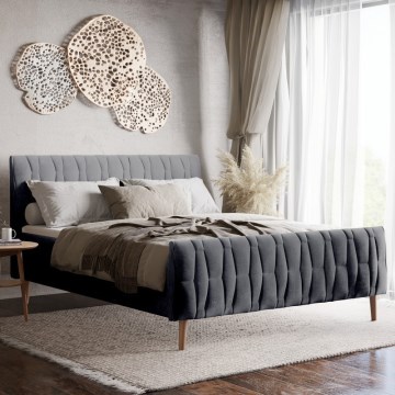 FLORA Upholstered Bed 180x200 cm – Grey, Mattress Not Included