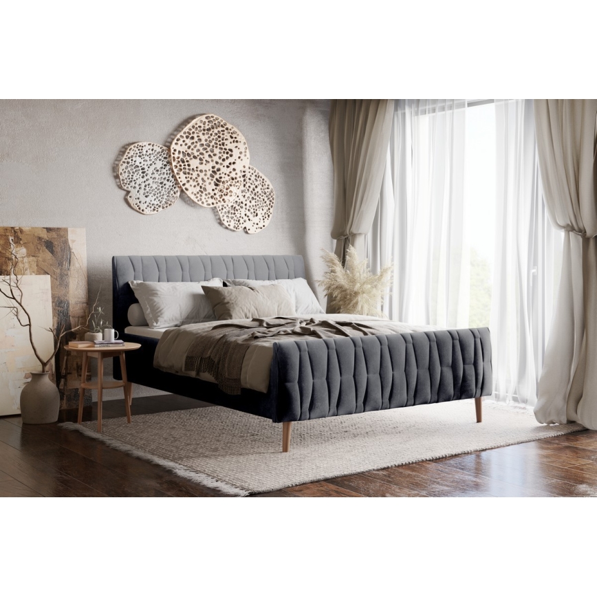 FLORA Upholstered Bed Frame 180x200 cm, Grey (mattress not included)