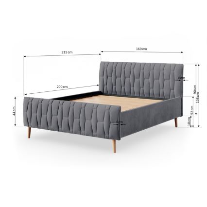 FLORA Upholstered Bed Frame 180x200 cm, Grey (mattress not included)