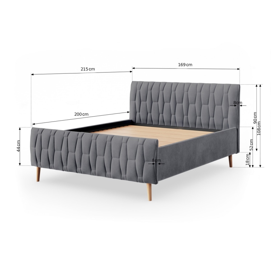 FLORA Upholstered Bed Frame 180x200 cm, Grey (mattress not included)