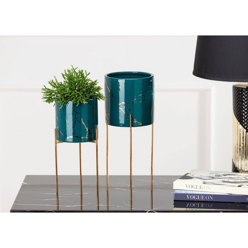 Flower stand NILA 32,5x13 cm green/gold