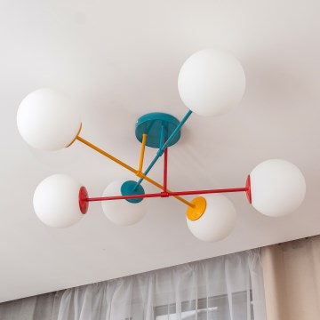 Flush-mount ceiling light MOON 6xE27/15W/230V turquoise/yellow/red