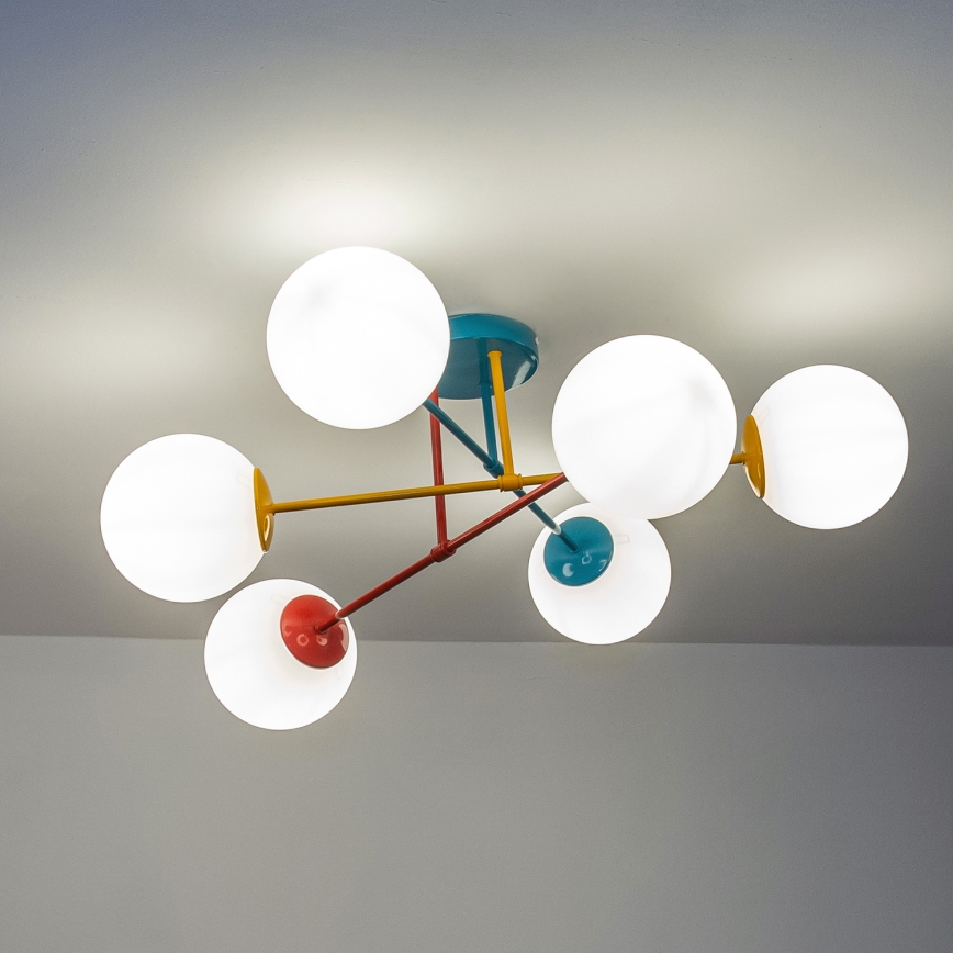 Flush-mount ceiling light MOON 6xE27/15W/230V turquoise/yellow/red