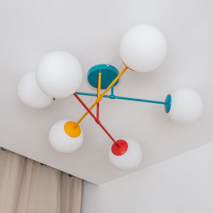 Flush-mount ceiling light MOON 6xE27/15W/230V turquoise/yellow/red