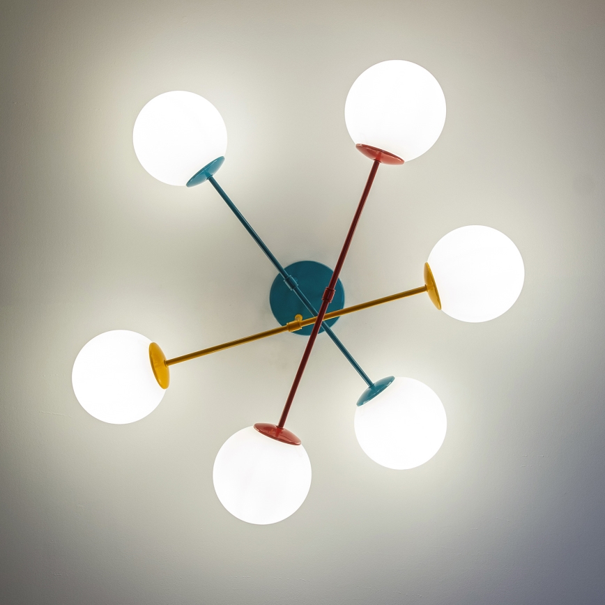 Flush-mount ceiling light MOON 6xE27/15W/230V turquoise/yellow/red