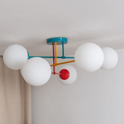 Flush-mount ceiling light MOON 6xE27/15W/230V turquoise/yellow/red