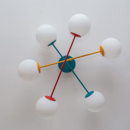 Flush-mount ceiling light MOON 6xE27/15W/230V turquoise/yellow/red