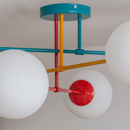 Flush-mount ceiling light MOON 6xE27/15W/230V turquoise/yellow/red