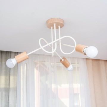 Flush-mount ceiling light OXFORD 3xE27/15W/230V pine/cream