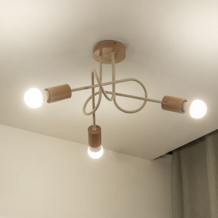 Flush-mount ceiling light OXFORD 3xE27/15W/230V pine/cream