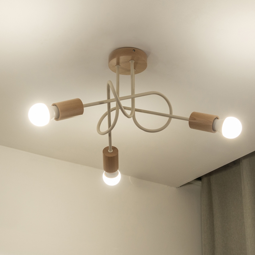 Flush-mount ceiling light OXFORD 3xE27/15W/230V pine/cream
