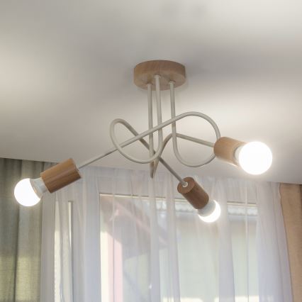 Flush-mount ceiling light OXFORD 3xE27/15W/230V pine/cream